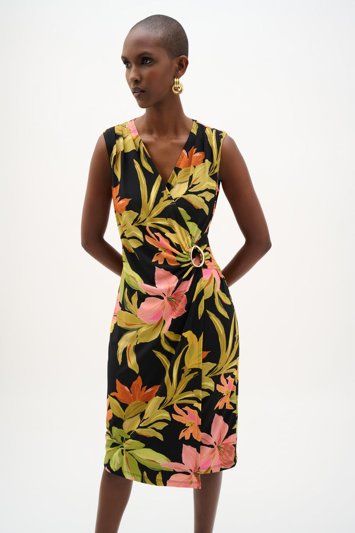 Silky Knit Tropical Print Wrap Dress 262108