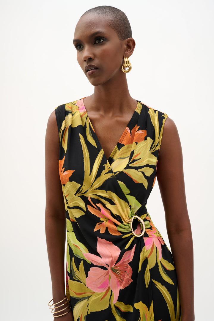 Silky Knit Tropical Print Wrap Dress 262108