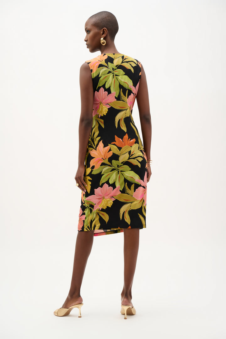 Silky Knit Tropical Print Wrap Dress 262108