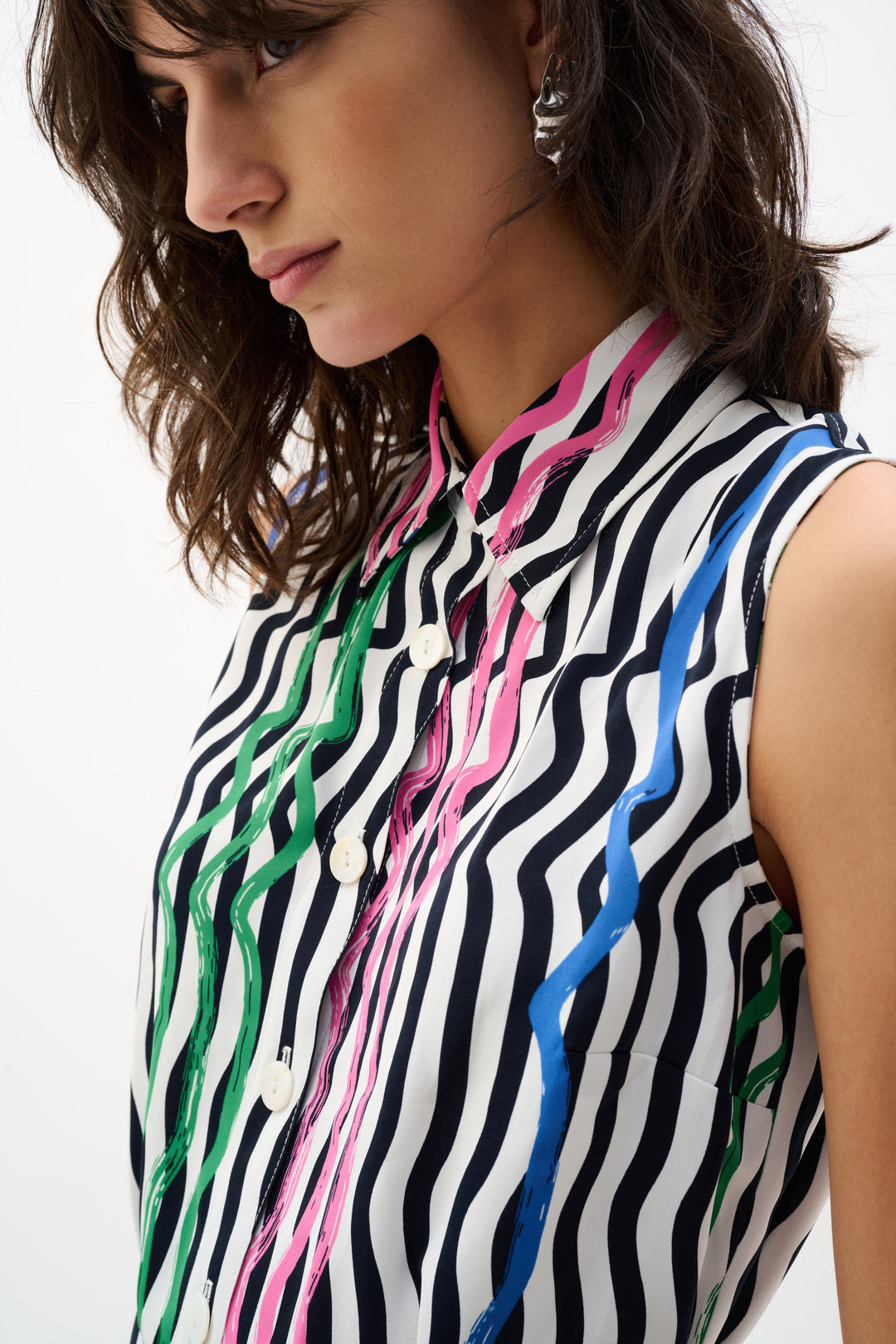 Woven Stripe Print Straight Dress With Waist Sash 262111