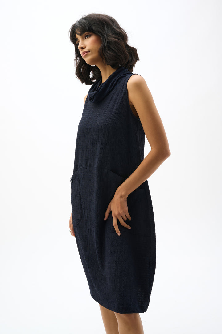 Textured Knit Trapeze Dress With Funnel Collar 262114