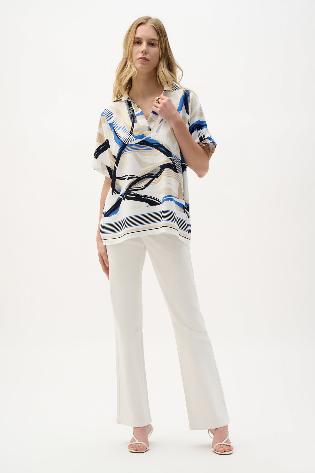 Recycled Woven Abstract Print Boxy Top 262118