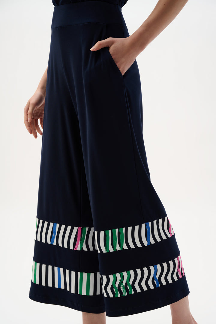 Silky Knit And Woven Stripe Print Culotte Pants 262123