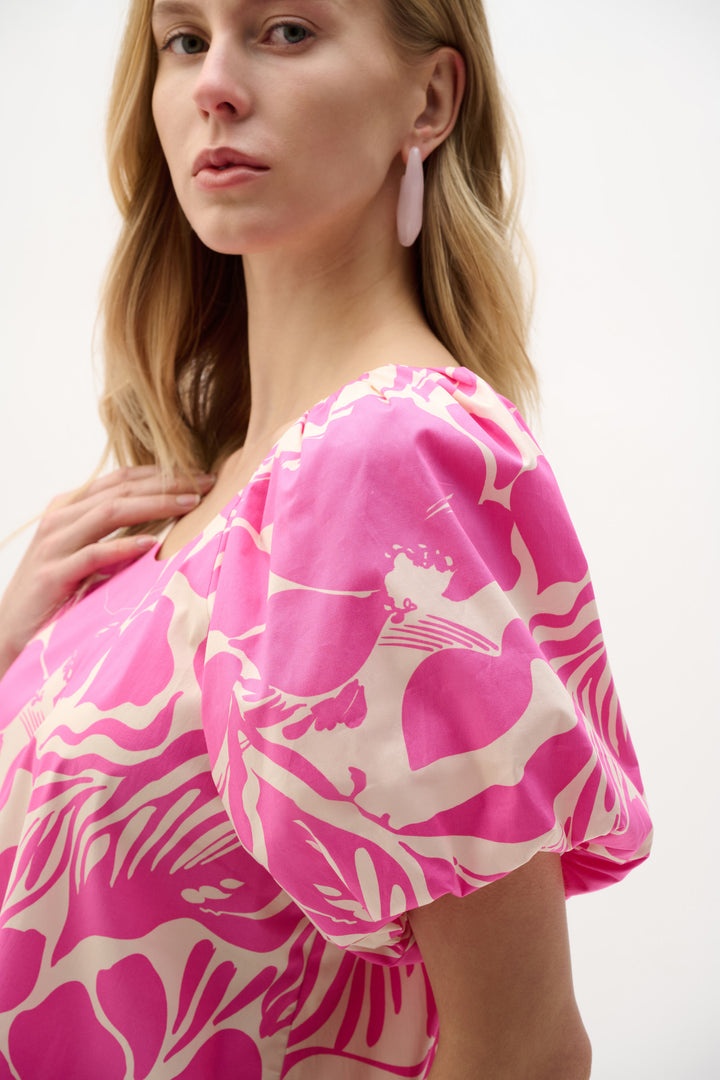 Stretch Cotton Floral Print Trapeze Dress 262127