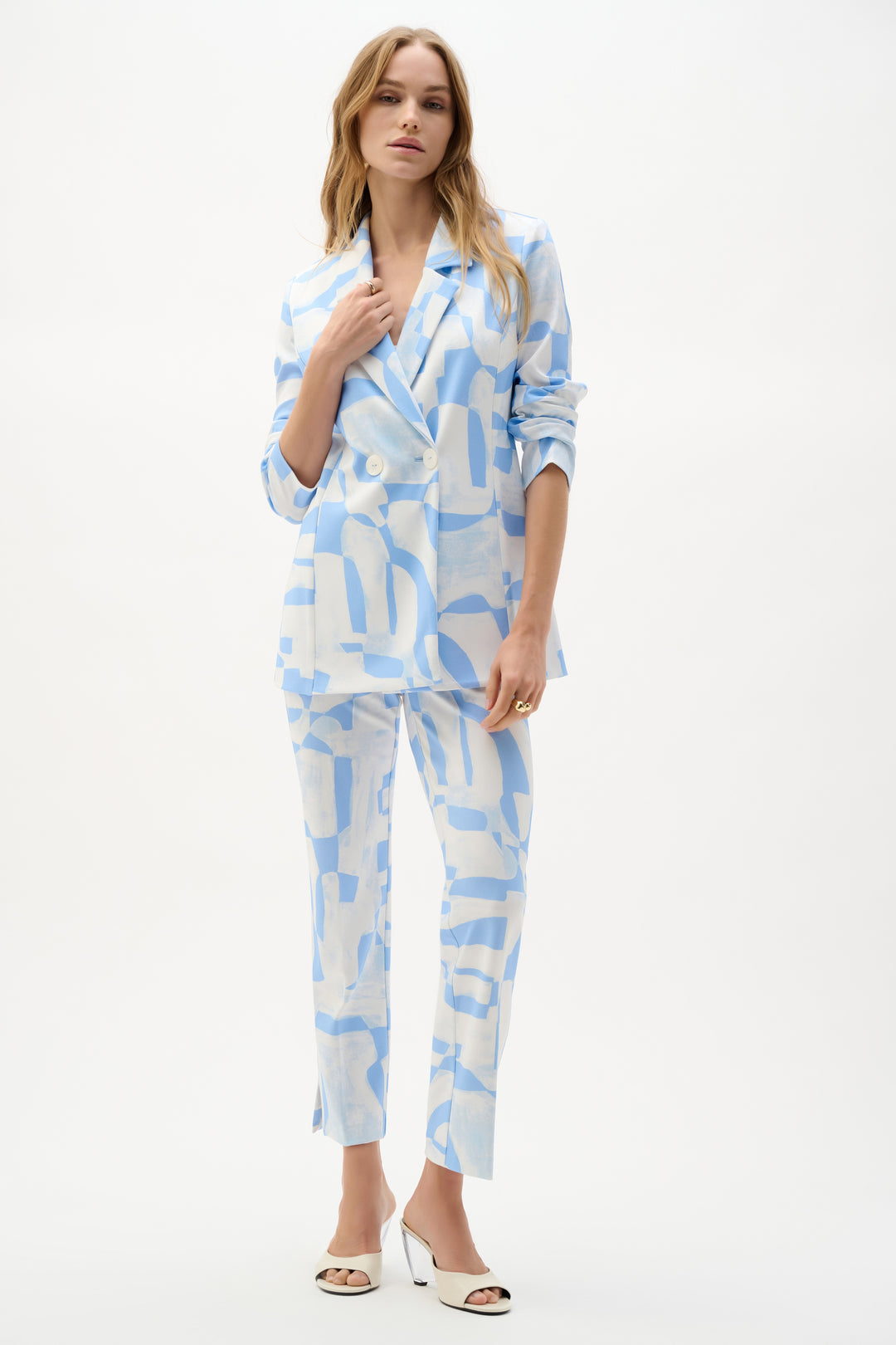 Silky Knit Geometric Print Straight Blazer 262130