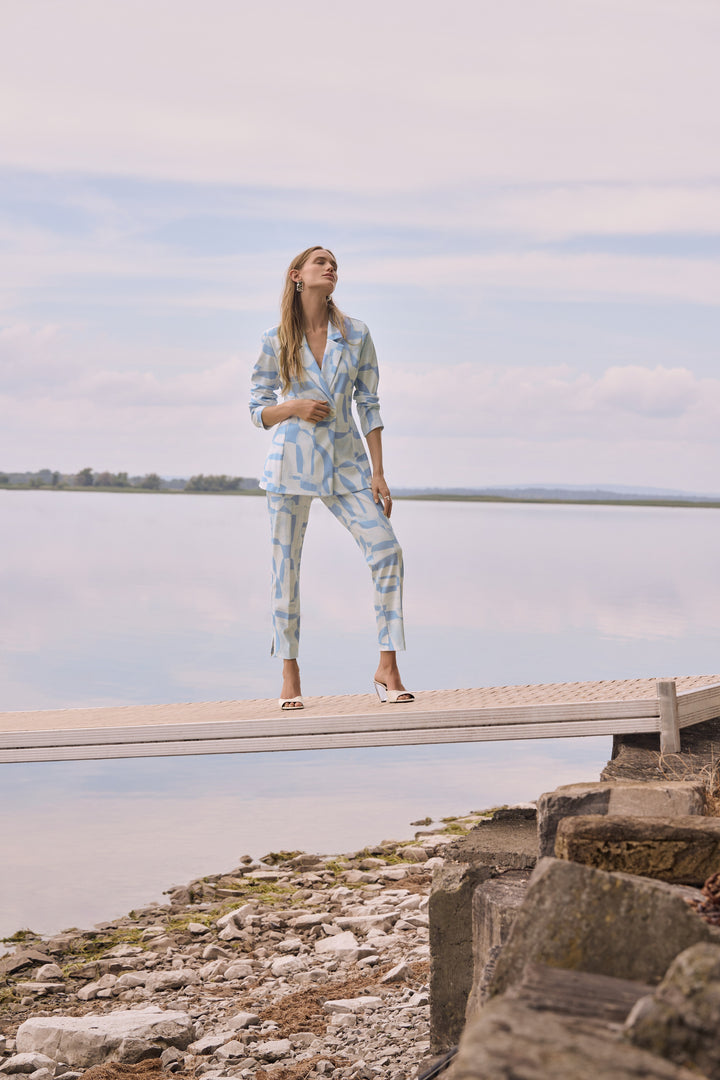 Silky Knit Geometric Print Straight Blazer 262130