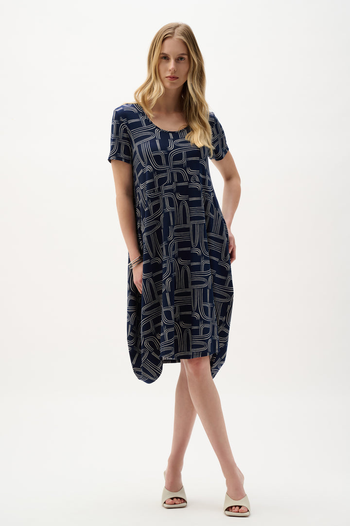 Silky Knit Geometric Print Cocoon Dress 262135