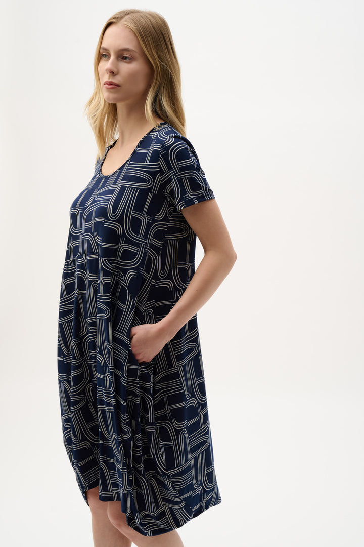 Silky Knit Geometric Print Cocoon Dress 262135