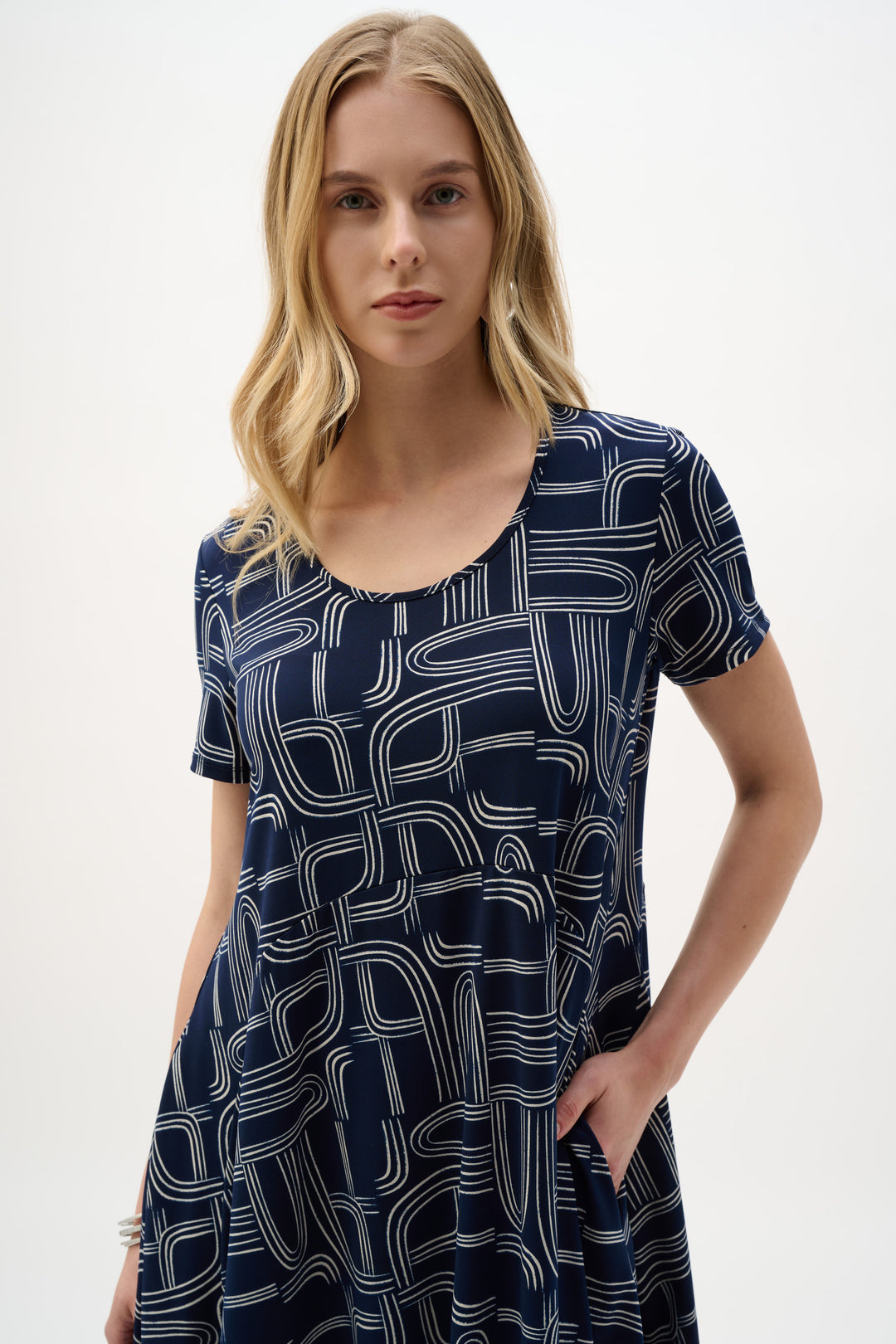 Silky Knit Geometric Print Cocoon Dress 262135