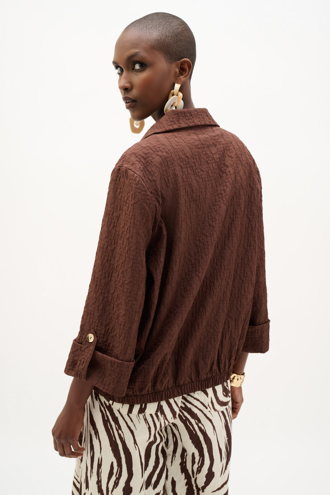 Jacquard Bomber Jacket With Funnel Collar 262138