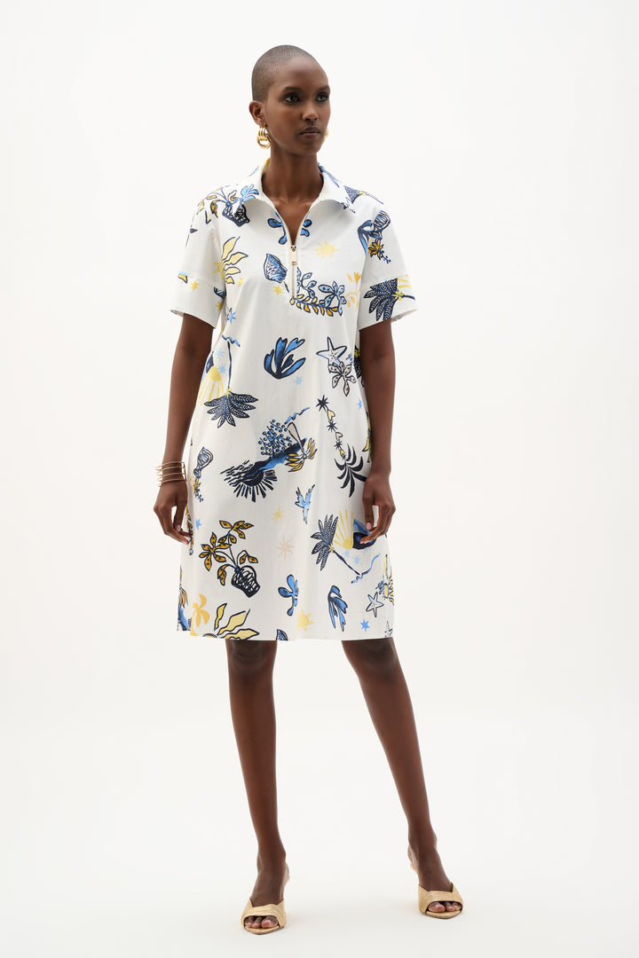 Stretch Cotton Tropical Print A-Line Dress 262139