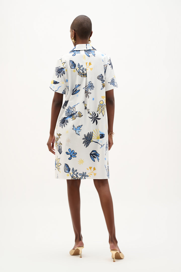 Stretch Cotton Tropical Print A-Line Dress 262139
