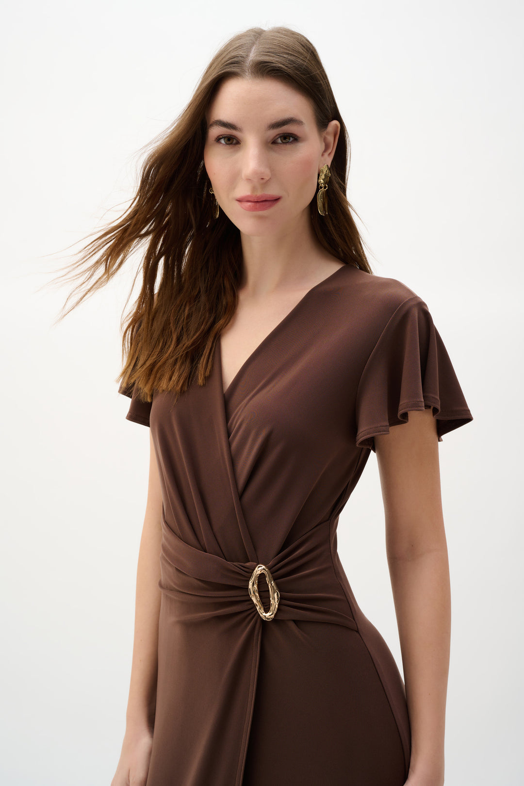 Silky Knit Wrap Dress With Ruffled Sleeves 262140