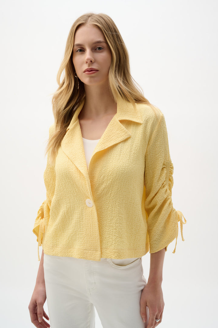 Woven Seersucker Boxy Blazer With Shirred Sleeves 262143