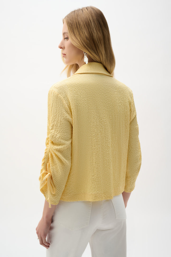 Woven Seersucker Boxy Blazer With Shirred Sleeves 262143