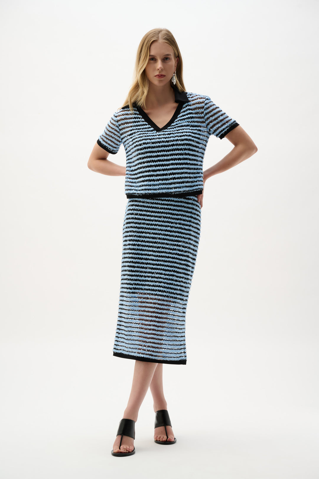 Novelty Stripe Boxy Top With Polo Collar 262147