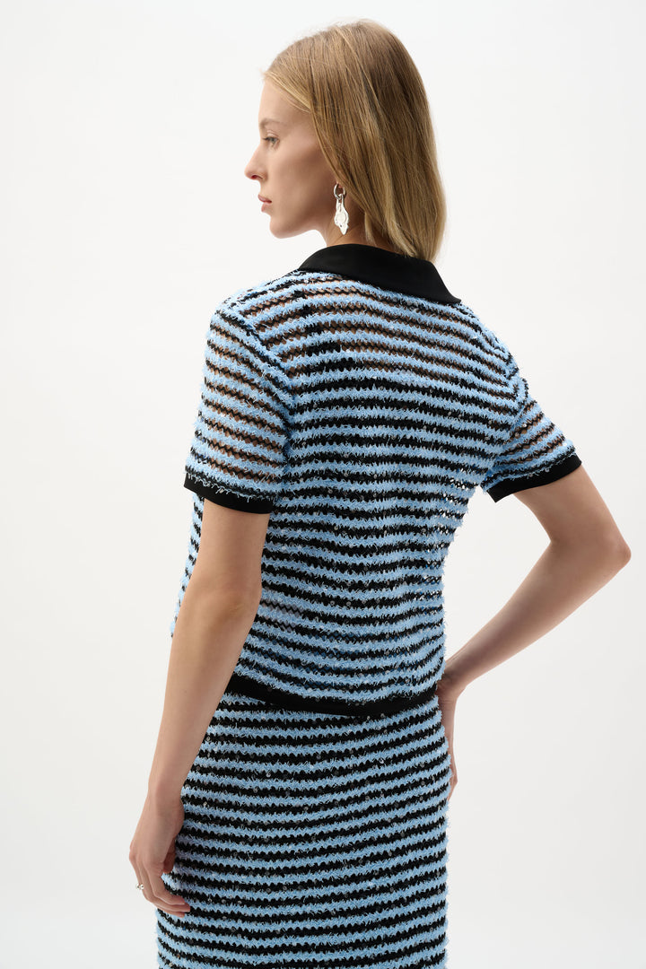 Novelty Stripe Boxy Top With Polo Collar 262147