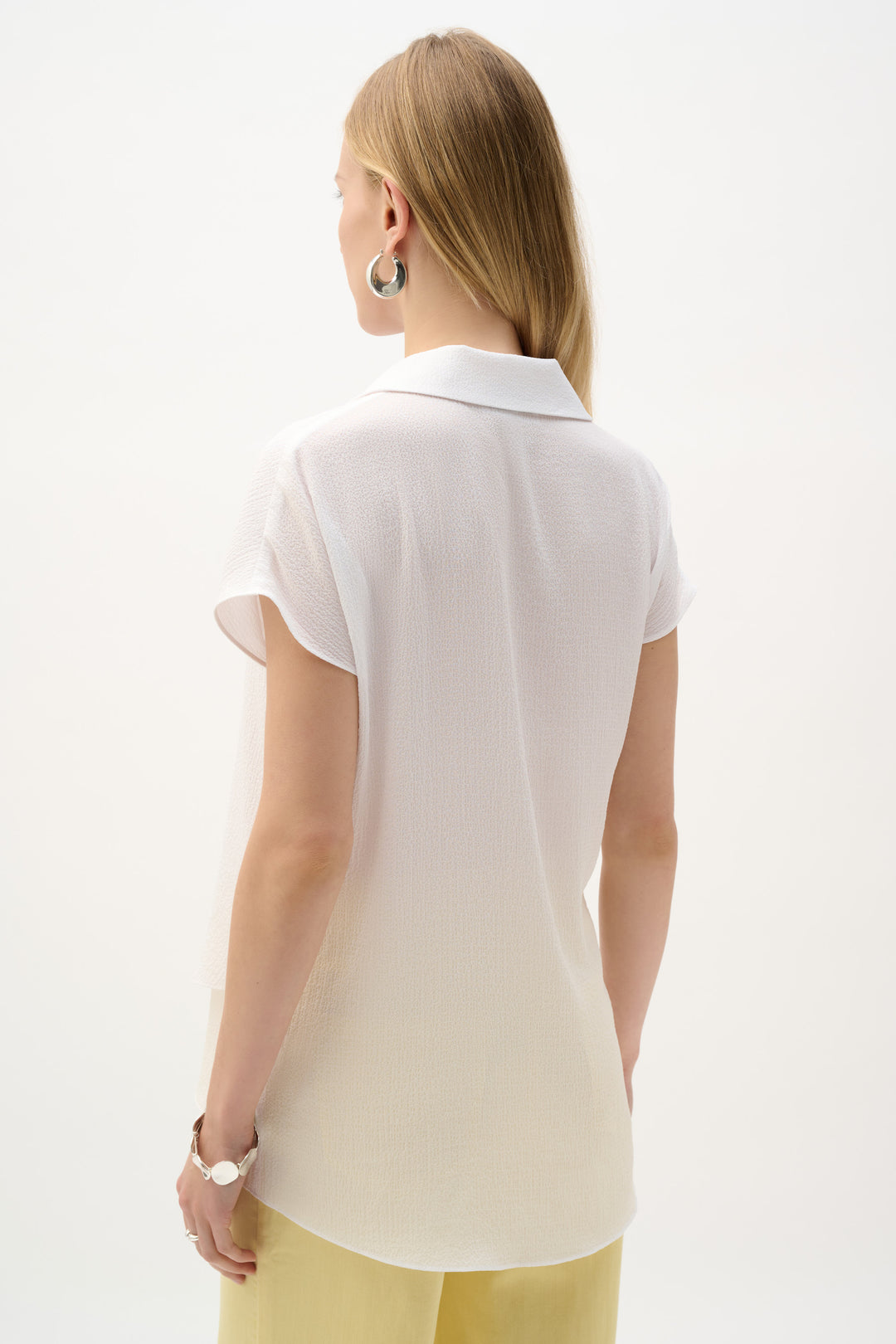 Bubble Chiffon High-Low Layered Top With Shirt Collar 262148