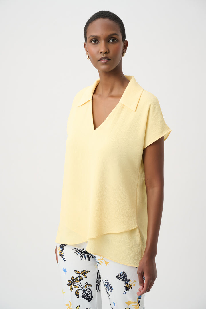 Bubble Chiffon High-Low Layered Top With Shirt Collar 262148