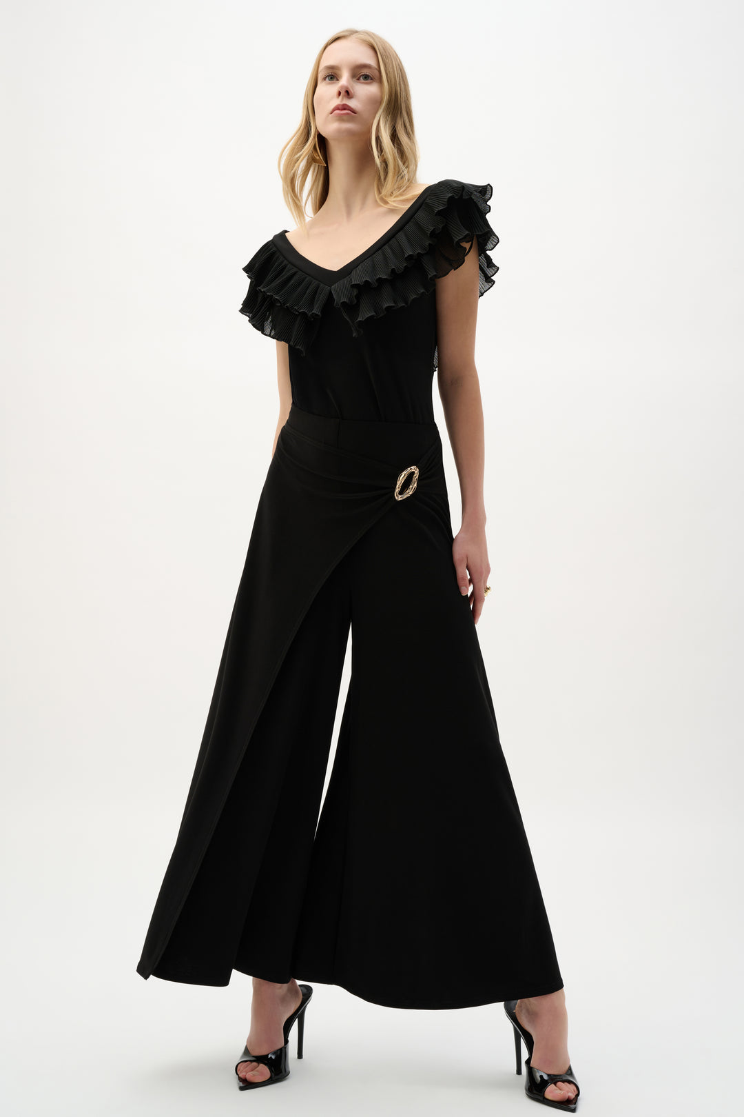Silky Knit Culotte Pull-On Pants With Buckle Detail 262150