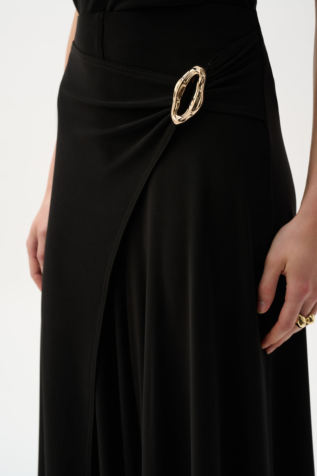 Silky Knit Culotte Pull-On Pants With Buckle Detail 262150