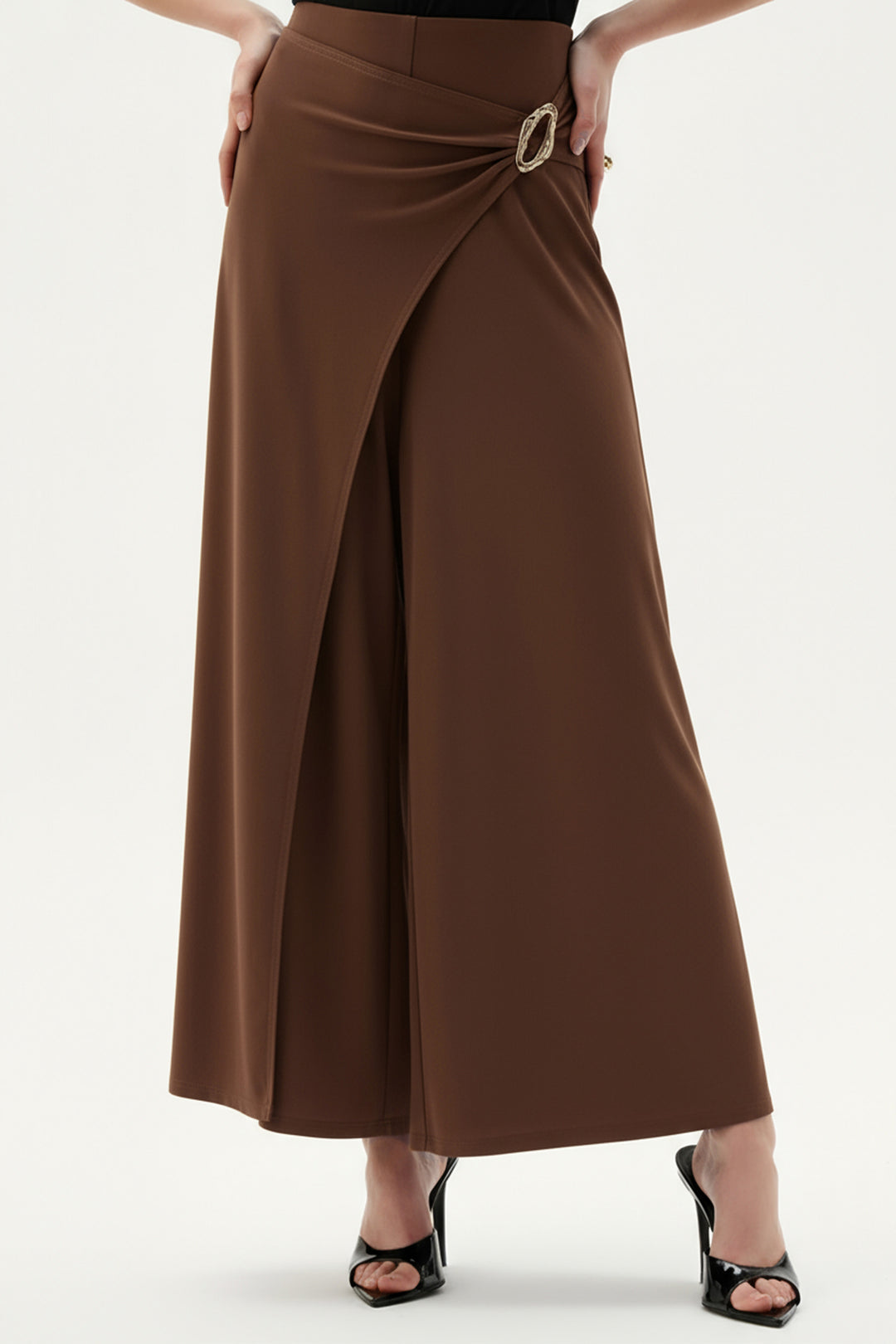 Silky Knit Culotte Pull-On Pants With Buckle Detail 262150