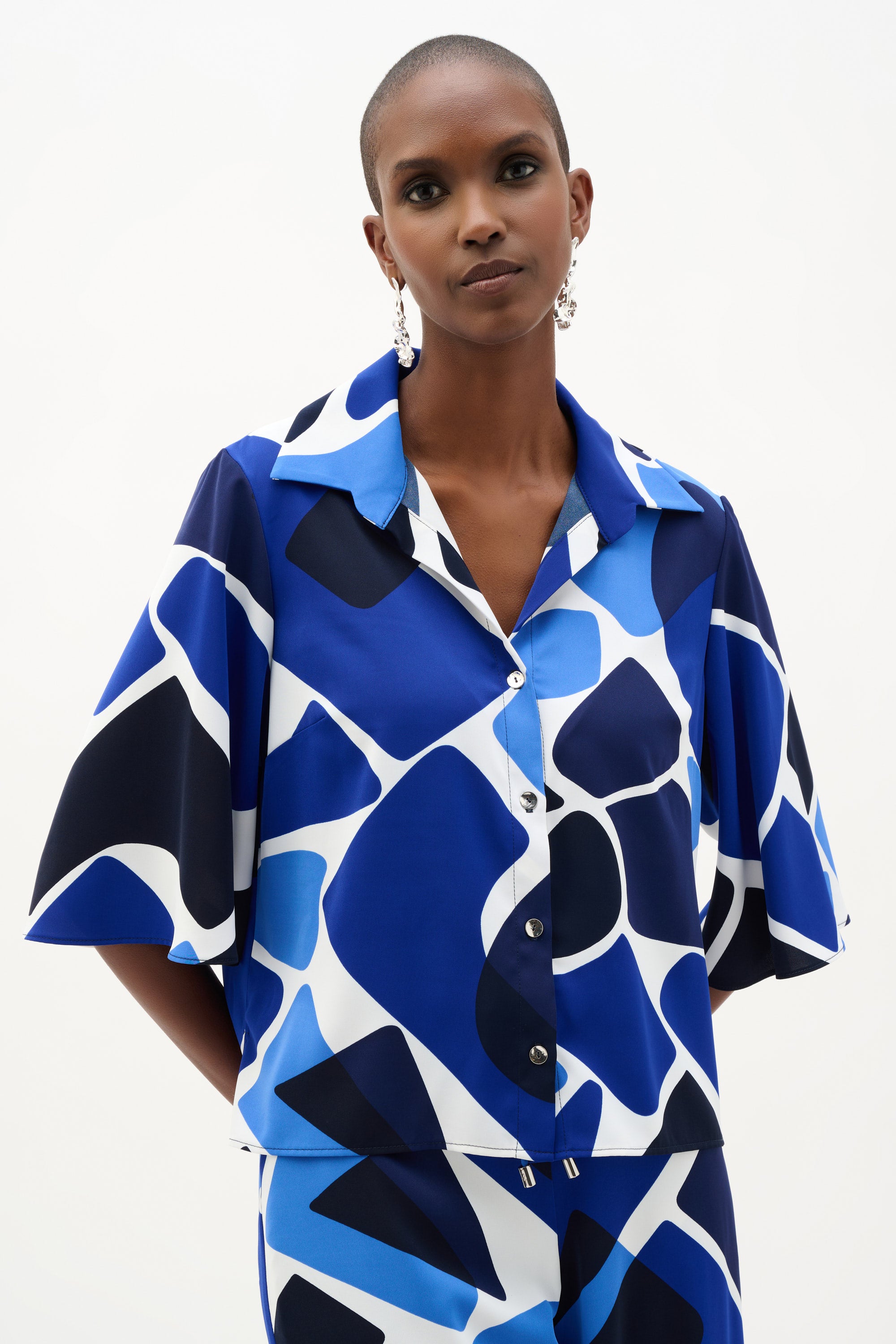 Joseph Ribkoff Recycled Woven Geometric Print Straight Blouse