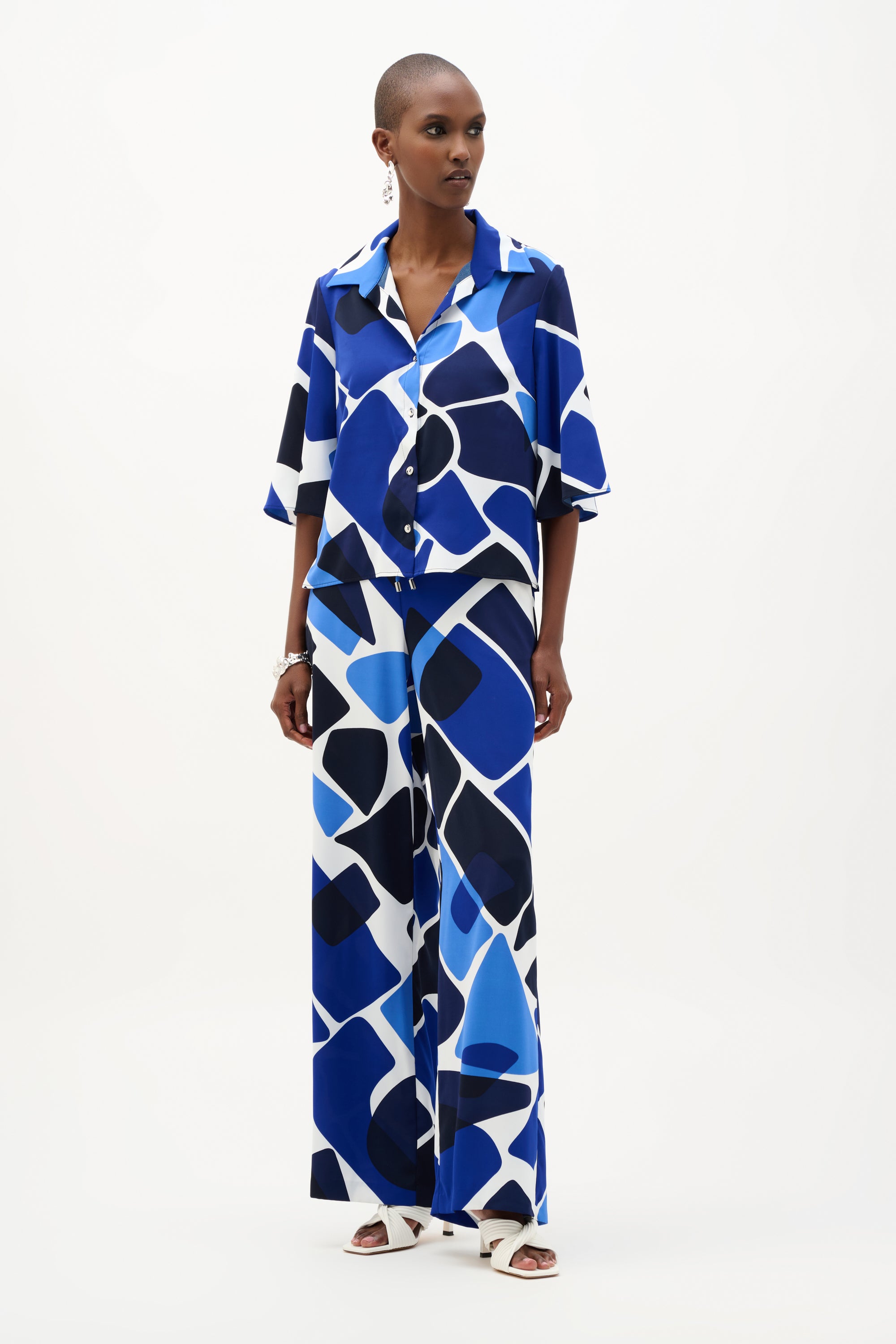 Joseph Ribkoff Recycled Woven Geometric Print Straight Blouse