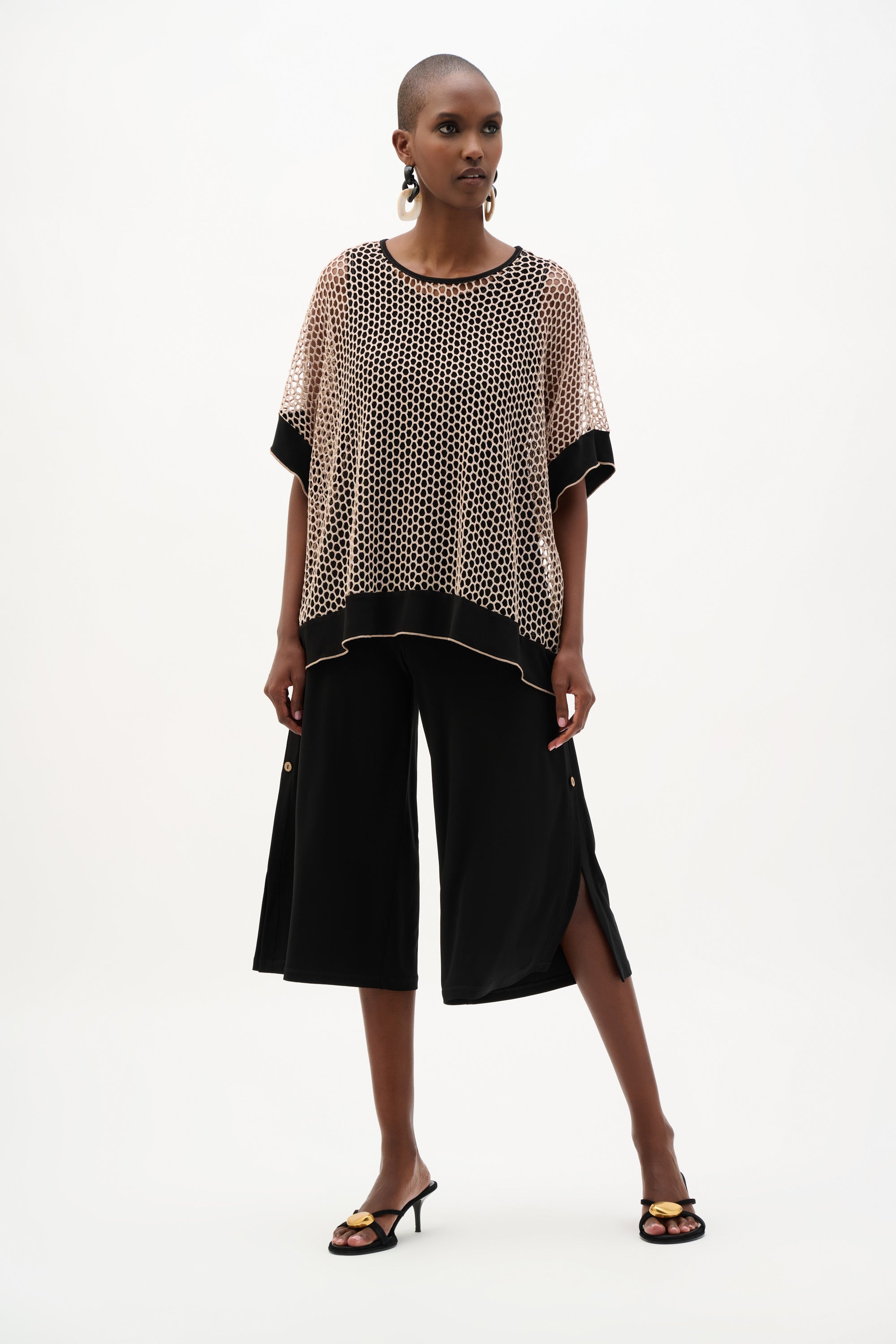 Joseph Ribkoff Silky Knit And Mesh Trapeze Top With Contrast Cuffs