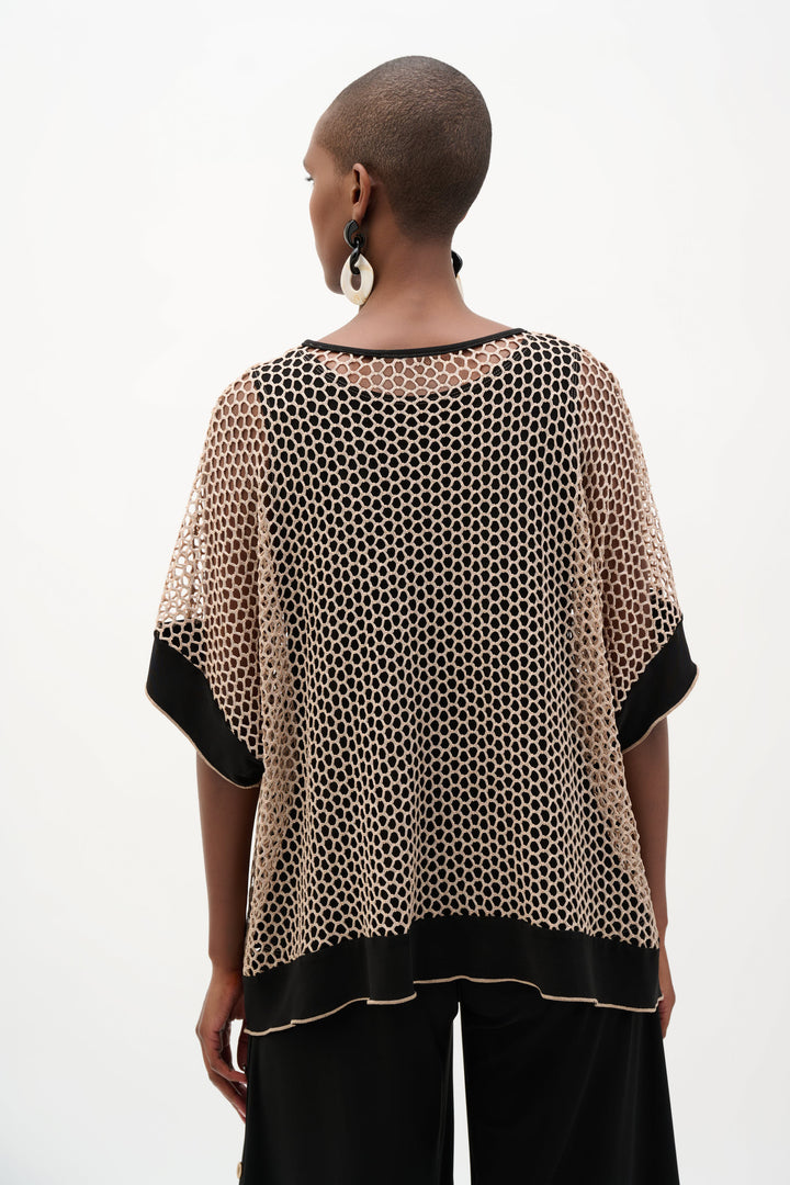 Silky Knit And Mesh Trapeze Top With Contrast Cuffs 262160