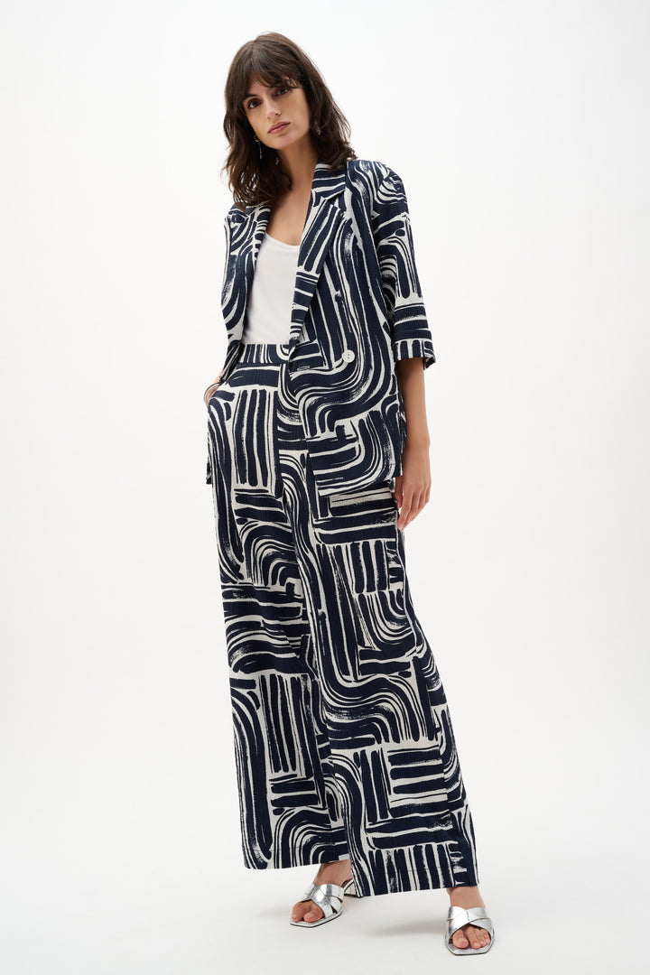 Seersucker Abstract Print Wide Leg Pull-On Pants 262165