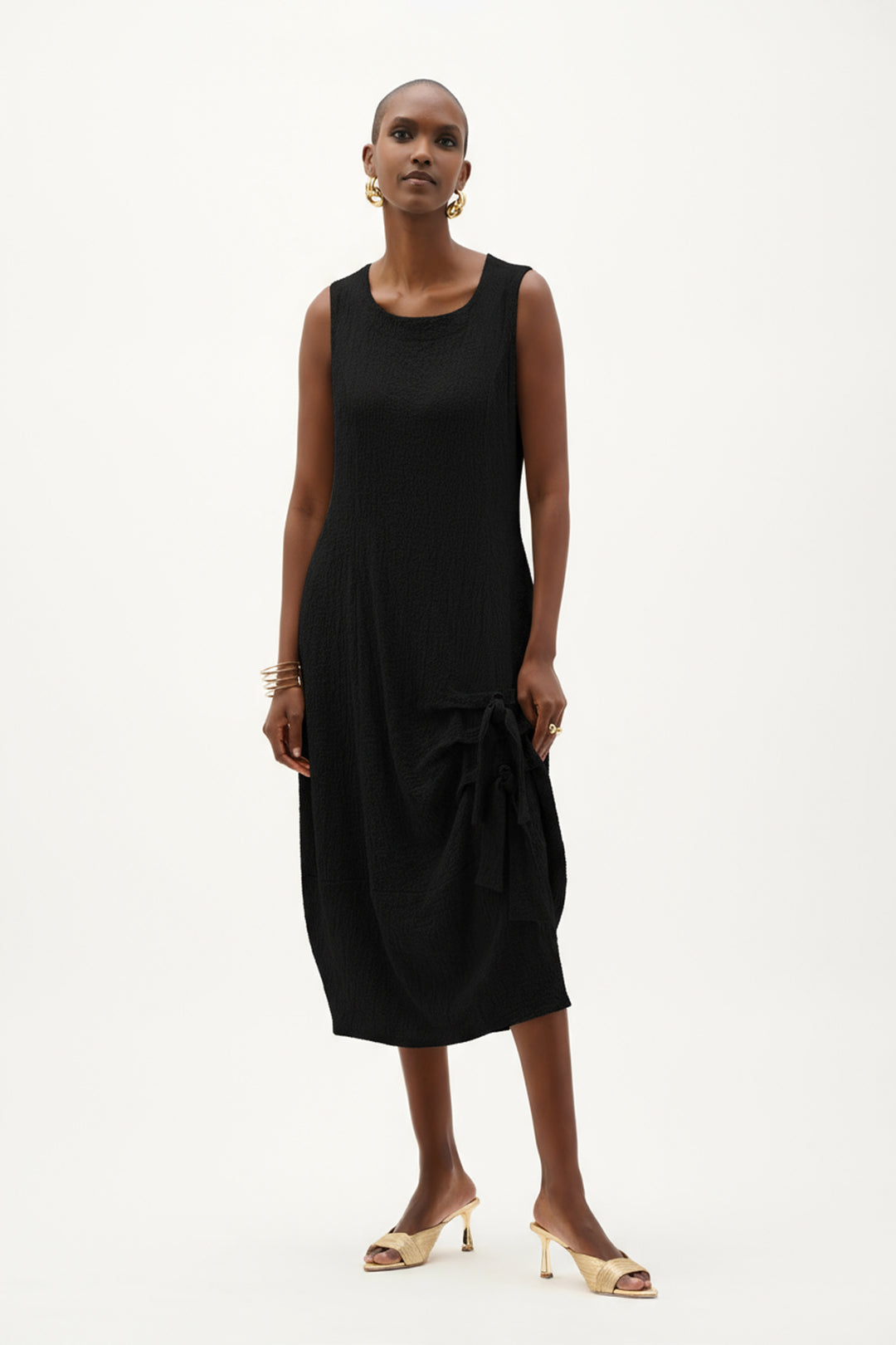 Seersucker Cocoon Dress With Ring And Tie Detail 262172