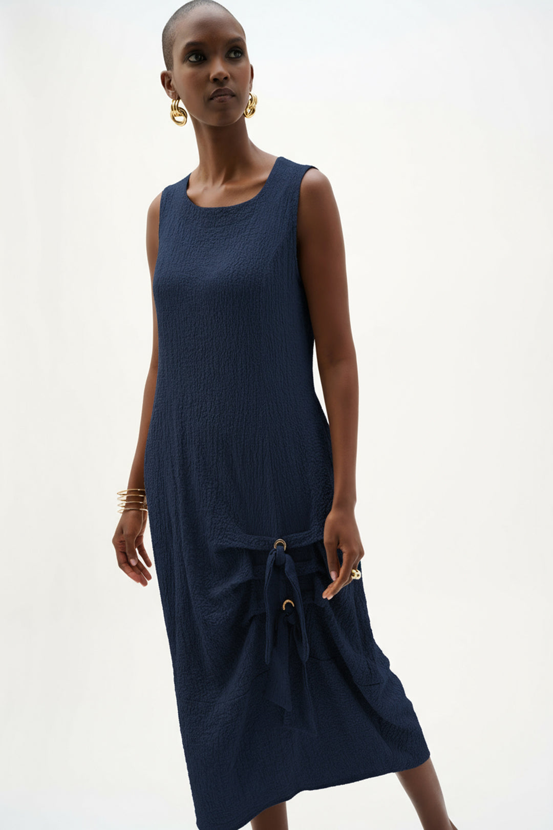 Seersucker Cocoon Dress With Ring And Tie Detail 262172