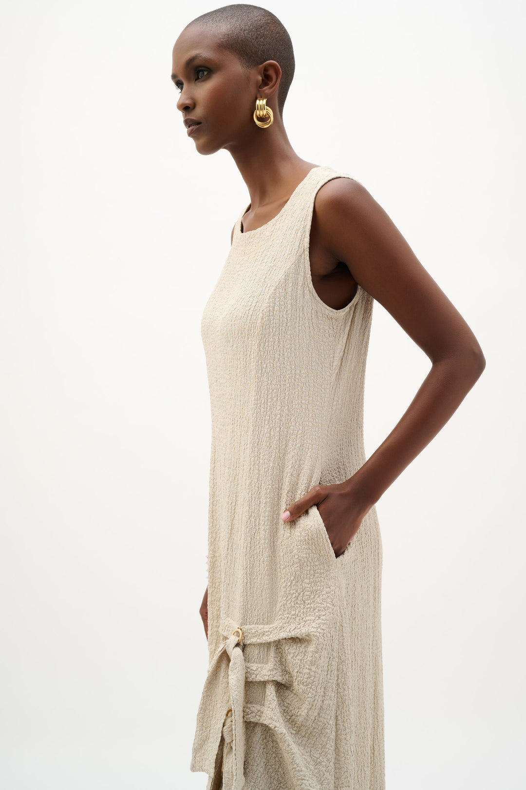 Seersucker Cocoon Dress With Ring And Tie Detail 262172