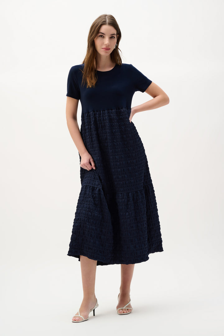 Bubble Jacquard Trapeze Dress With Scoop Neckline 262173