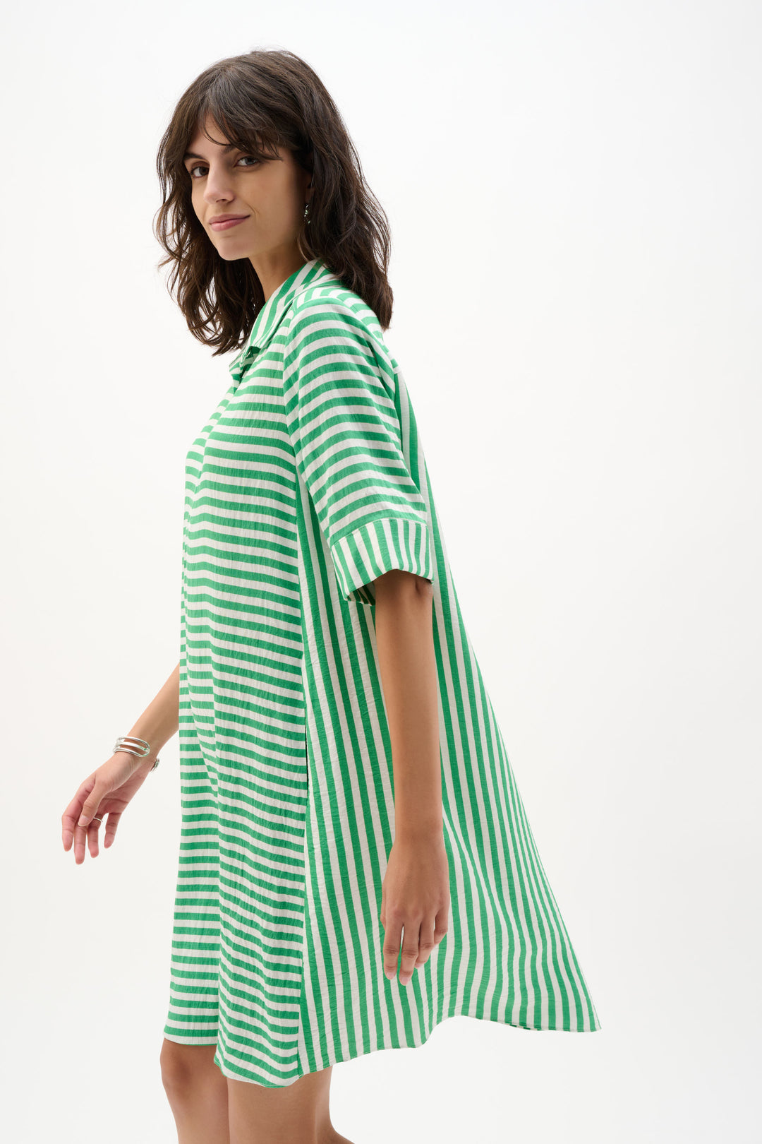 Woven Stripe Print Trapeze Dress 262175