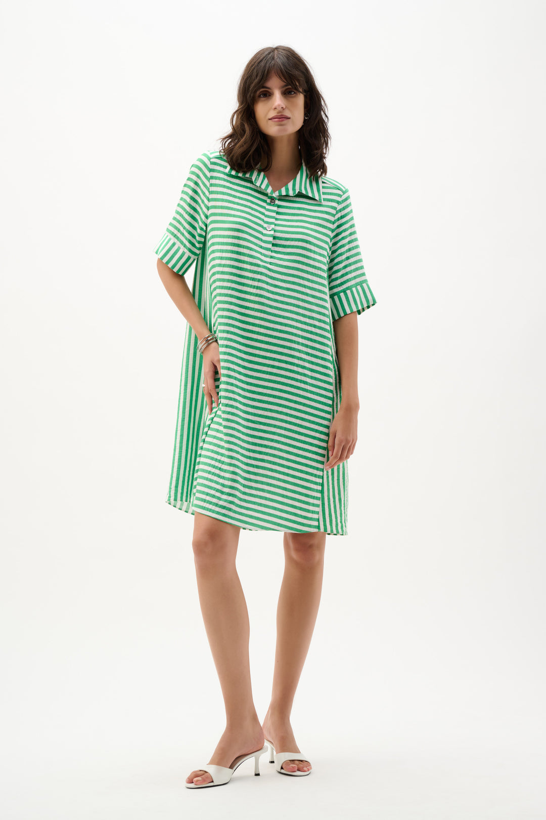 Woven Stripe Print Trapeze Dress 262175