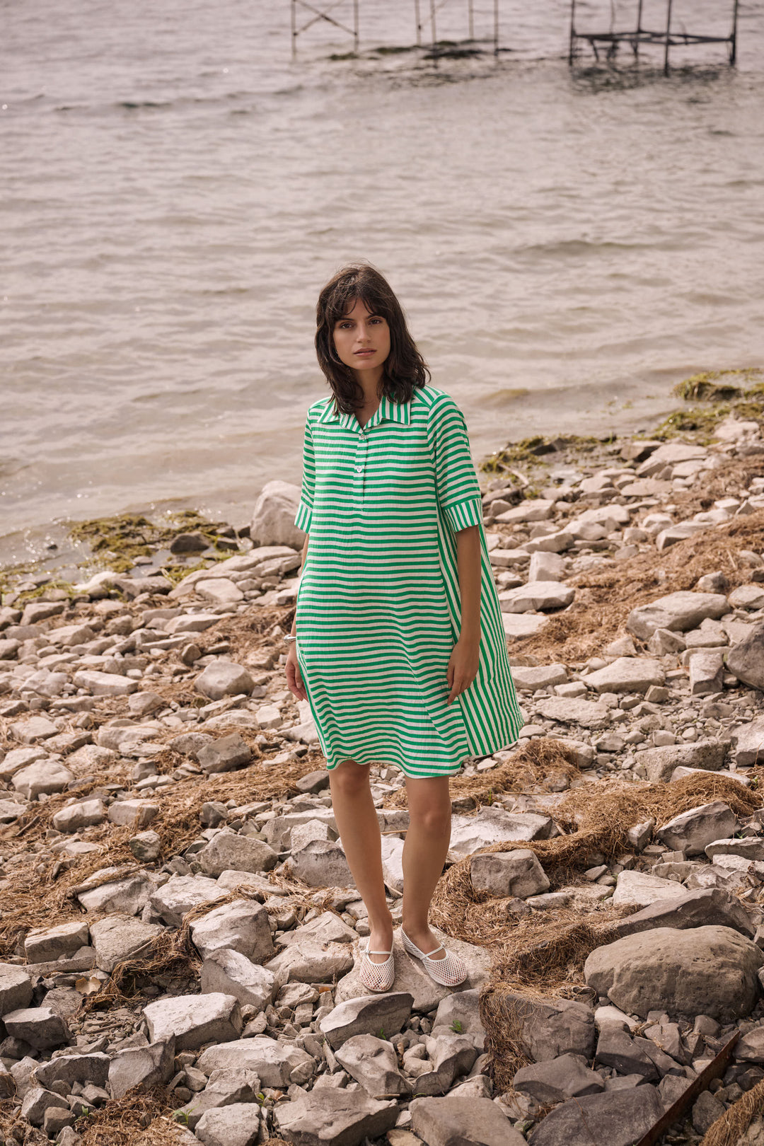 Woven Stripe Print Trapeze Dress 262175