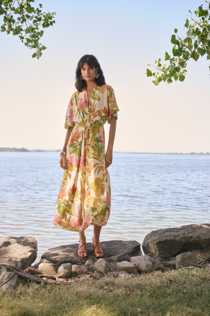 Recycled Woven Tropical Print Fit And Flare Dress 262177