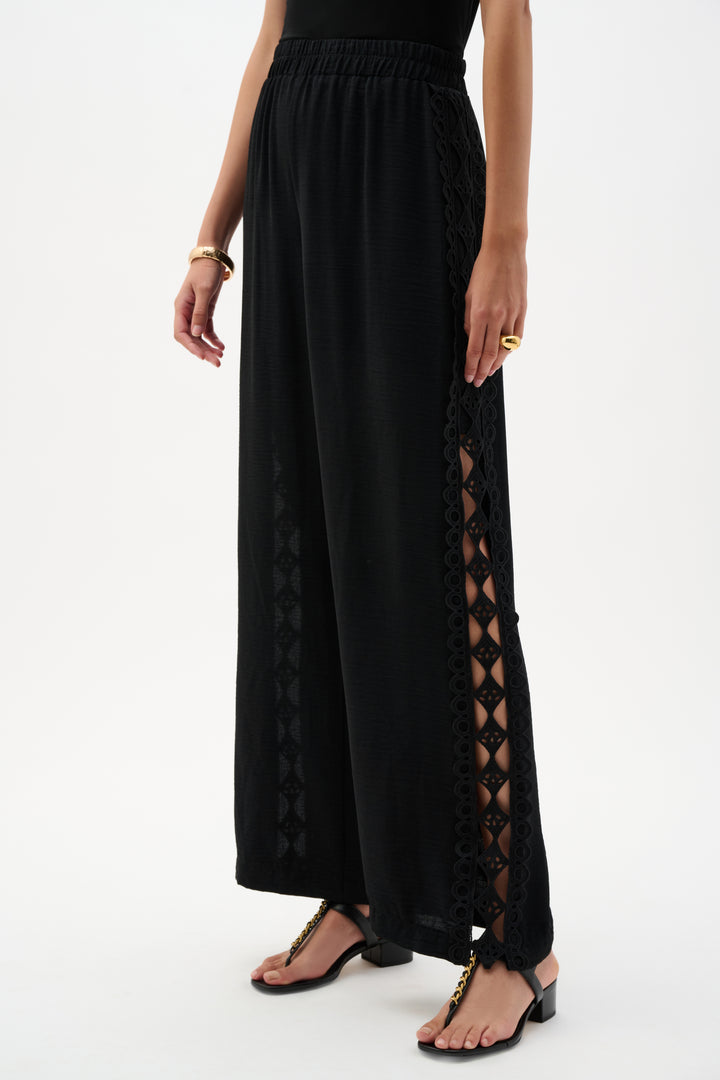 Gauze Wide Leg Pull-On Pants With Guipure Trim 262184
