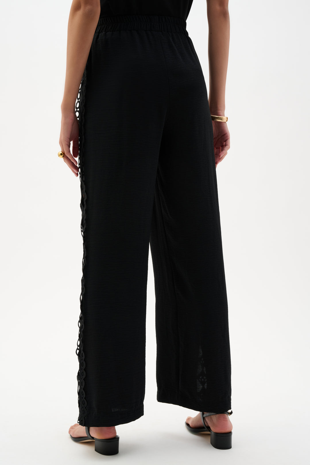 Gauze Wide Leg Pull-On Pants With Guipure Trim 262184
