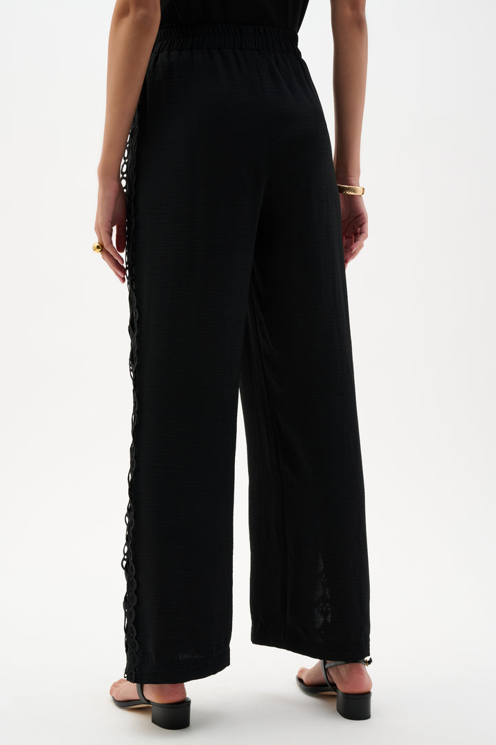 Gauze Wide Leg Pull-On Pants With Guipure Trim 262184