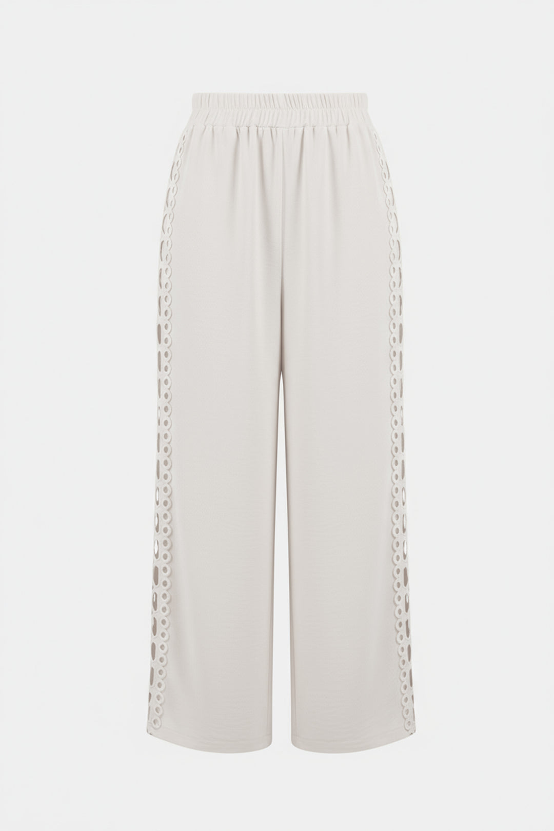 Gauze Wide Leg Pull-On Pants With Guipure Trim 262184