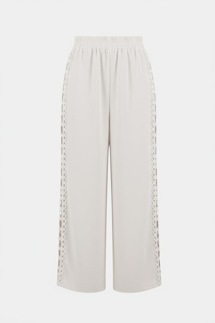 Gauze Wide Leg Pull-On Pants With Guipure Trim 262184