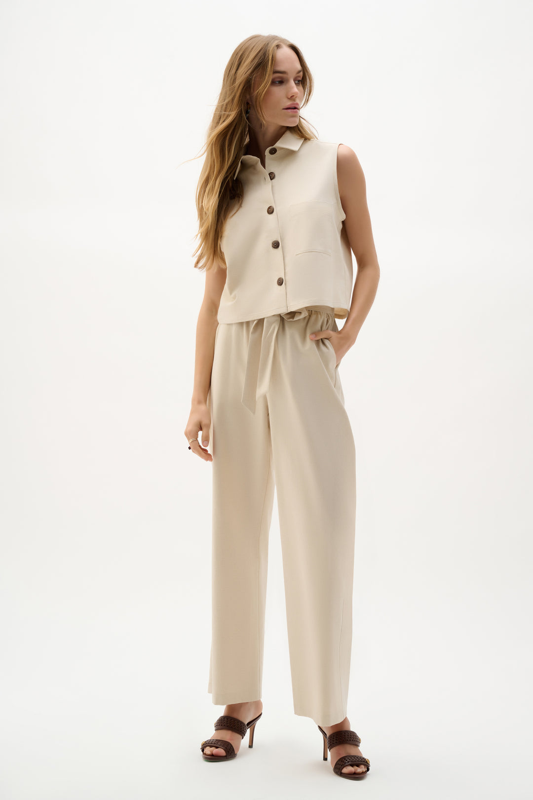 Linen Sleeveless Straight Shirt Top 262186