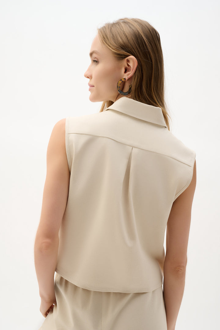 Linen Sleeveless Straight Shirt Top 262186