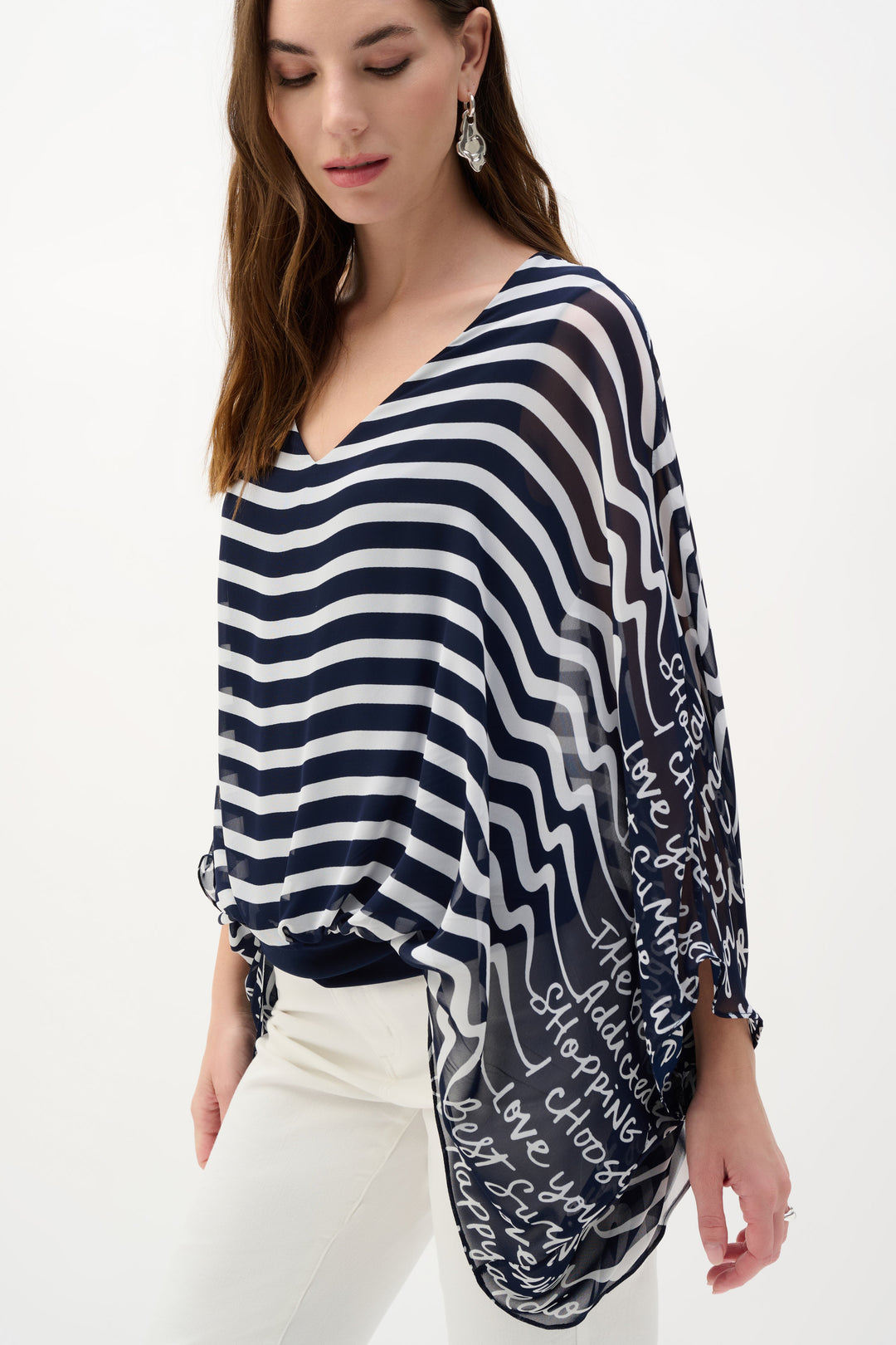 Chiffon And Silky Knit Conversational Print Poncho Top 262188