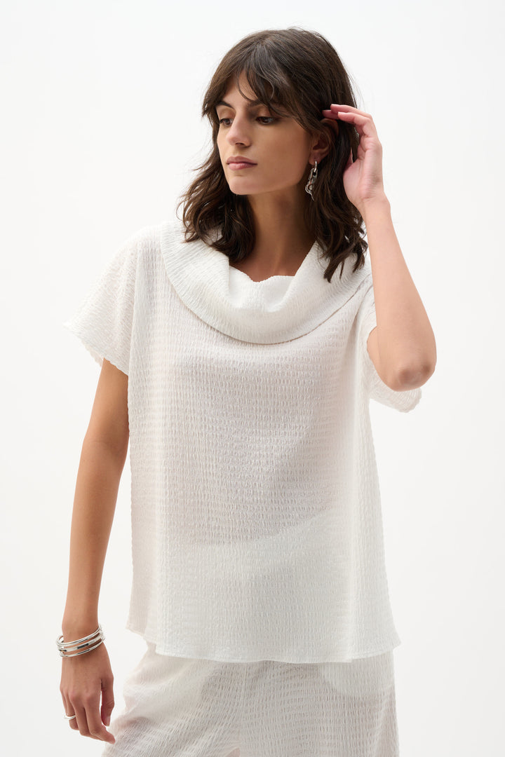 Textured Knit Cowl Collar Boxy Top 262194