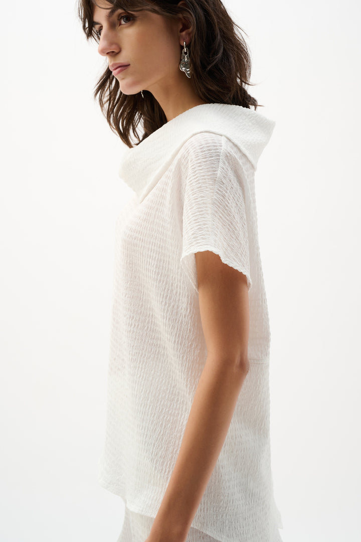 Textured Knit Cowl Collar Boxy Top 262194