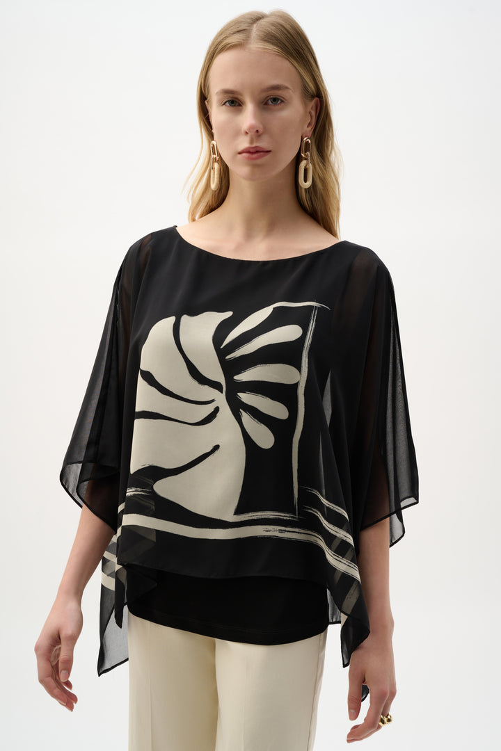 Sheer Woven Tropical Print And Silky Knit Poncho Top 262200
